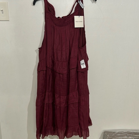 NWT GRACE + KARMA burgundy Ruffled Tiered Dress Size 2X boho midi - Picture 2 of 9